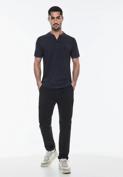 Jacquard henley-shirt deep blue Jacquard henley-shirt deep blue