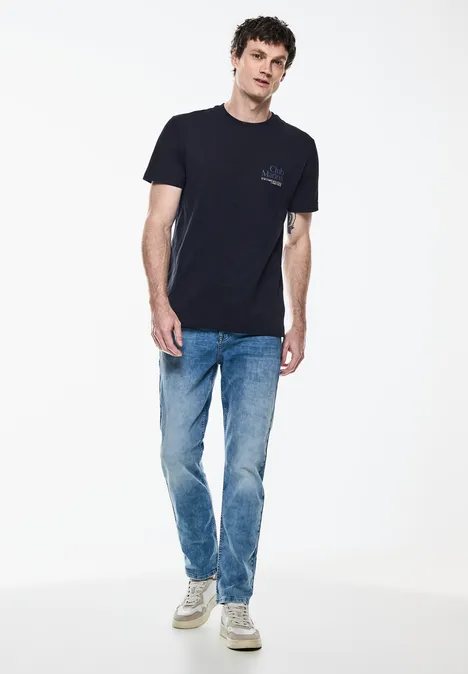 T-Sshirt with chestprint dark maritime blue