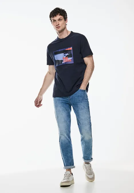 Slub T-shirt met print dark maritime blue