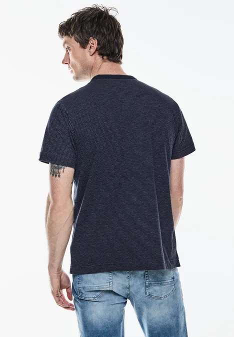 Gebreid T-shirt met structuur dark maritime blue