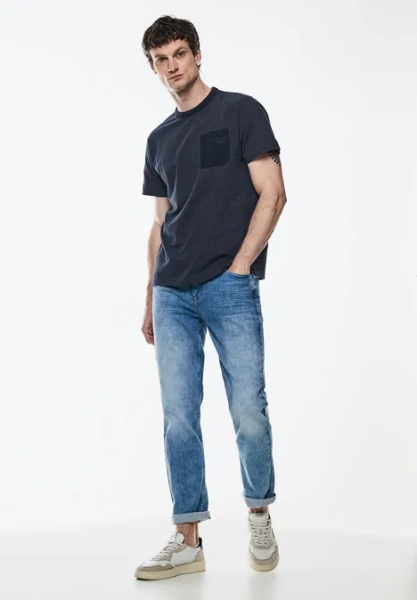 Gebreid T-shirt met structuur dark maritime blue