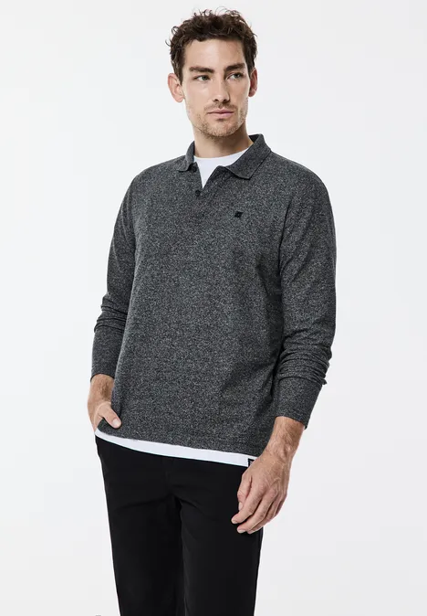 Piqué polo lange mouw anthra grey melange