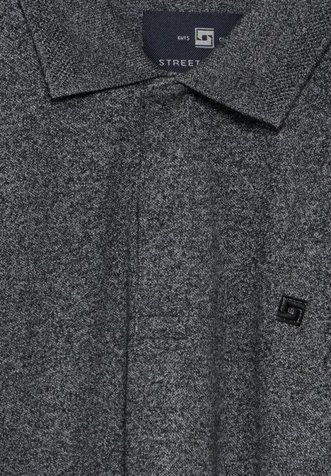 Piqué polo lange mouw anthra grey melange
