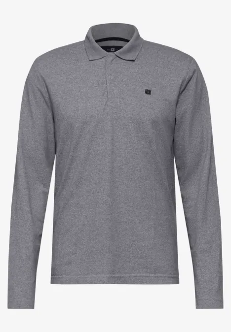 Piqué polo lange mouw steel grey