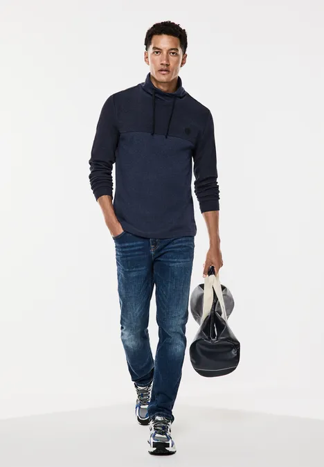 Jaquard-Langarmshirt night blue