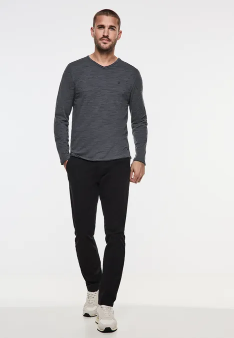 Melange V-Neck Longsleeve heavy grey