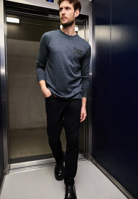 T-shirt long doux avec imprimé dark blue melange T-shirt long doux avec imprimé dark blue melange