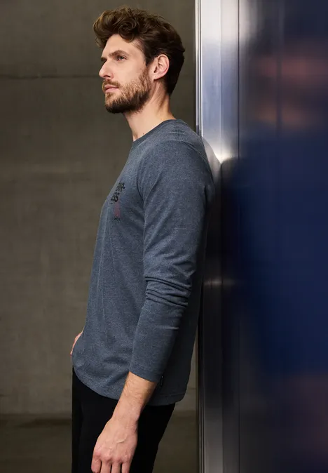 T-shirt long doux avec imprimé dark blue melange T-shirt long doux avec imprimé dark blue melange