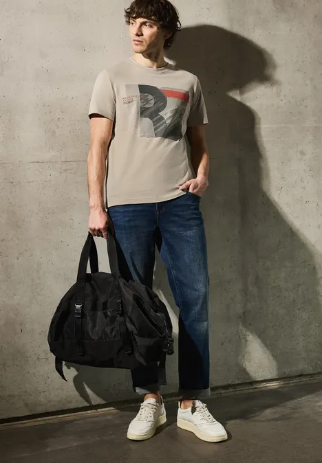 T-shirt met print granite beige