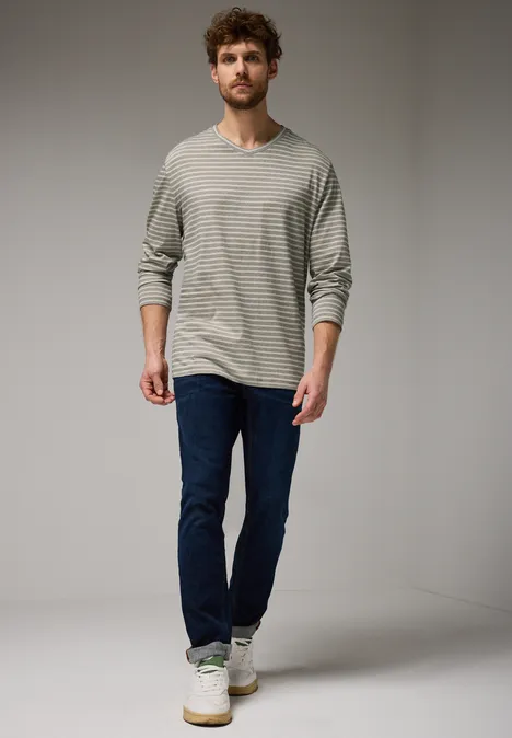 Gestreept shirt met lange mouwen granite beige