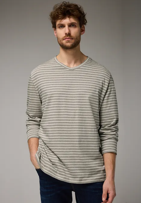 Gestreept shirt met lange mouwen granite beige