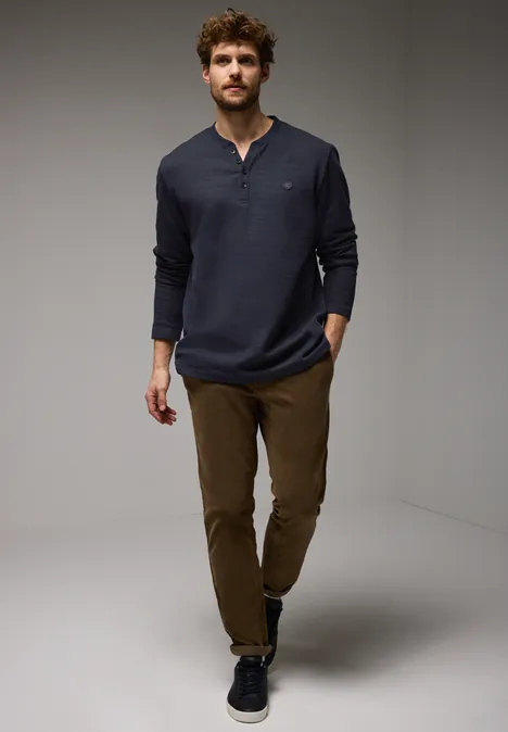 Henley shirt in een gemêleerde look night blue
