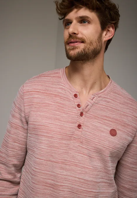 Henley shirt in een gemêleerde look faded red
