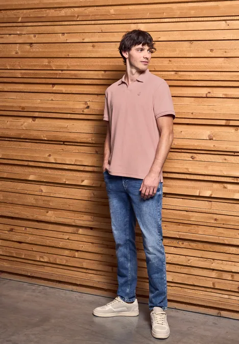 Poloshirt met open kraag pastel peach