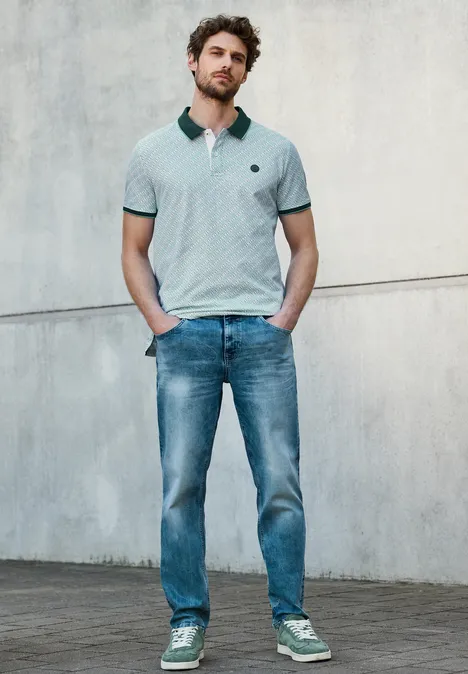 Bedrukte piquée polo bright white