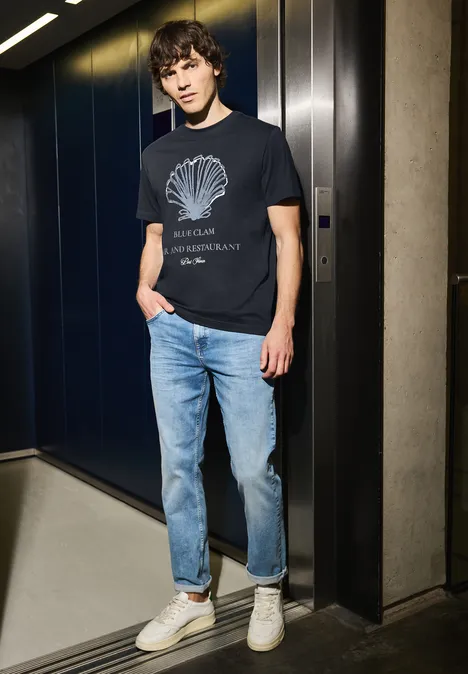 Shirt met schelpenprint dark ink blue