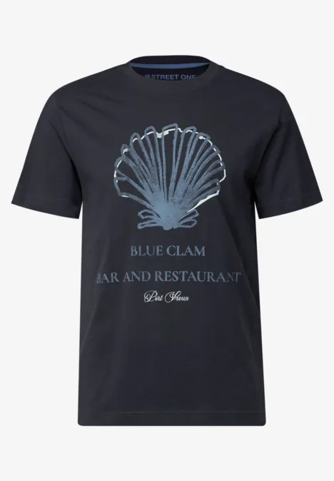 Shirt met schelpenprint dark ink blue