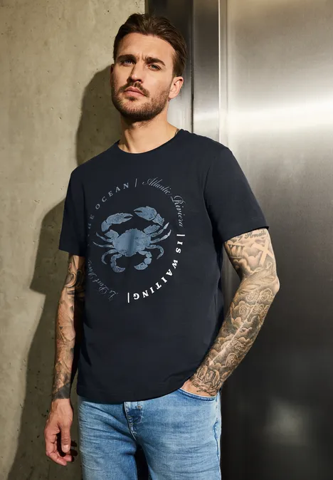 Shirt met krabbenprint dark ink blue