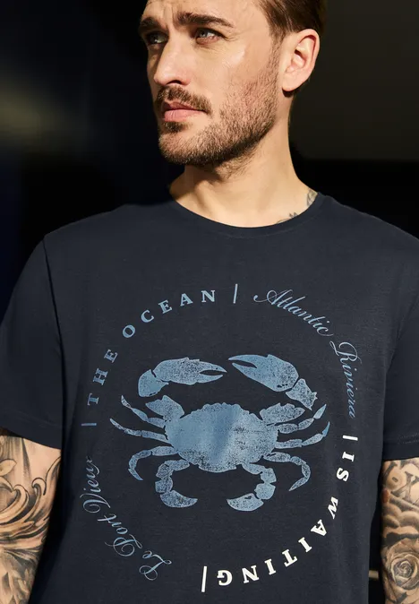 Shirt met krabbenprint dark ink blue