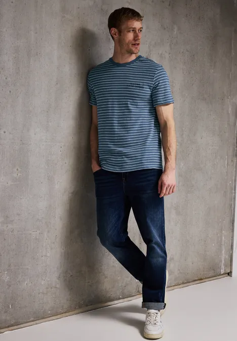 Shirt met gestructureerde strepen ocean blue