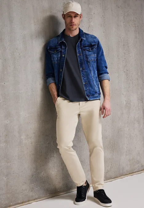 Shirt met V-hals dark ink blue