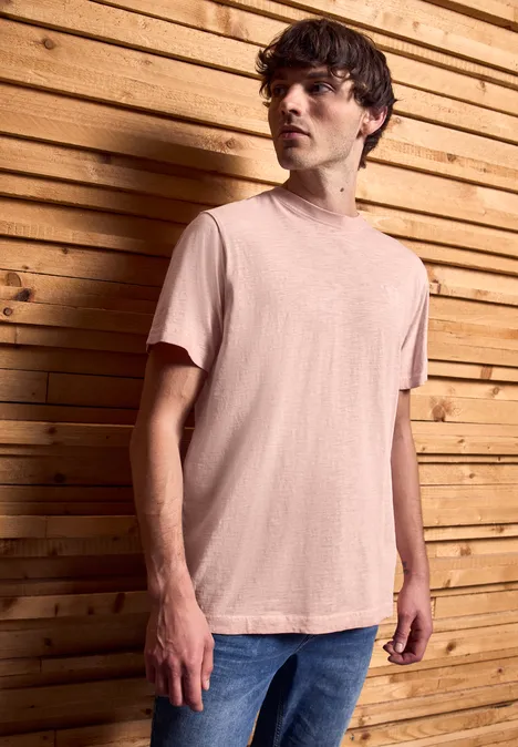 Slub T-Shirt in Washed-Optik pastel peach Slub T-Shirt in Washed-Optik pastel peach