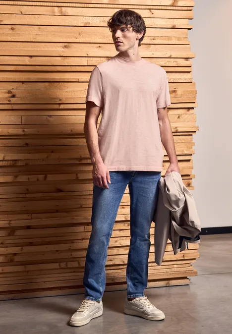 Slub Shirt in een gewassen look pastel peach