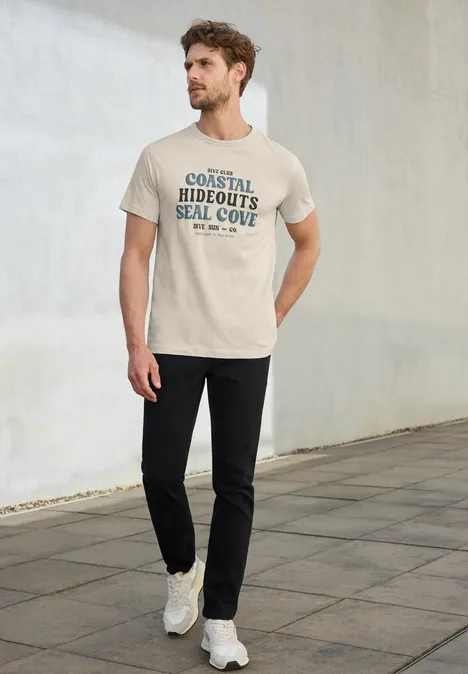 Shirt van katoen met tekst basic beige