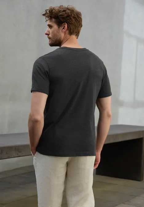 Shirt met ronde hals en omslag Black