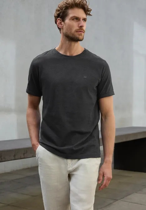 Shirt met ronde hals en omslag Black