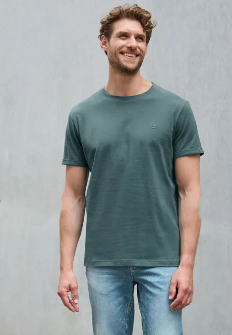 Shirt met ronde hals en omslag teal green