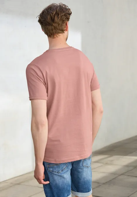 Shirt met ronde hals en omslag pastel peach
