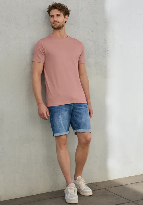 Shirt met ronde hals en omslag pastel peach
