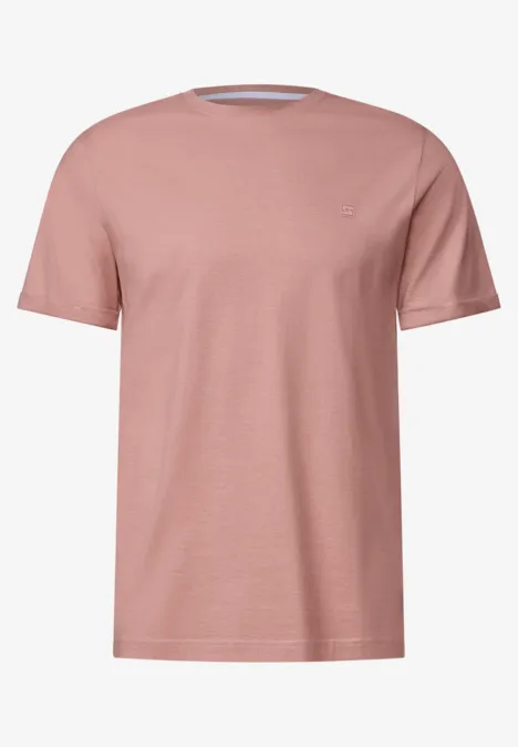 Shirt met ronde hals en omslag pastel peach