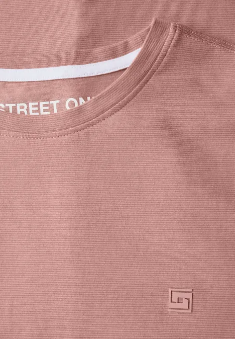 Shirt met ronde hals en omslag pastel peach