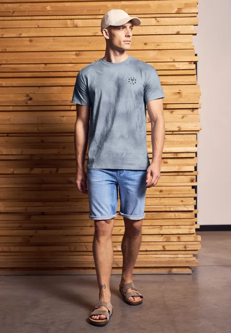 Gedessineerd crewneck shirt dusty blue
