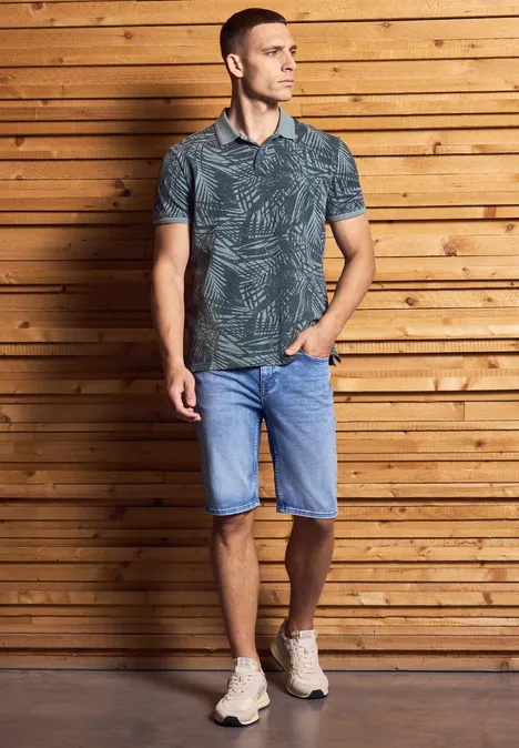 Gedessineerde piquée polo dusty blue