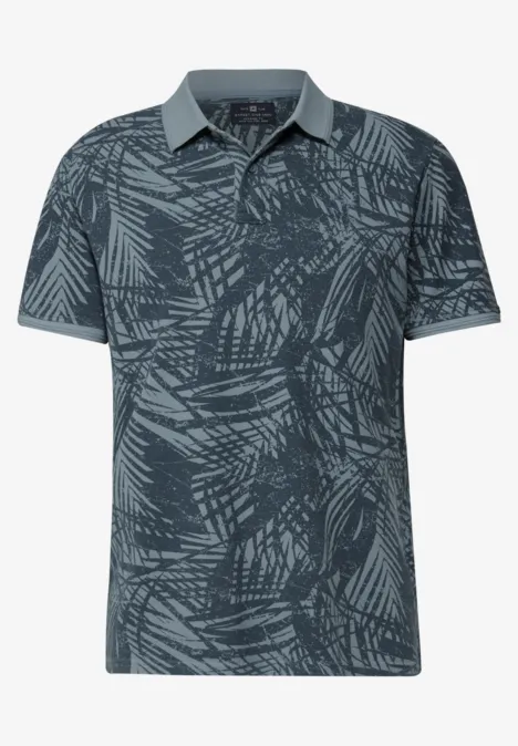 Polo piqué à motifs dusty blue