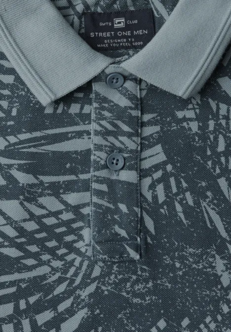 Gedessineerde piquée polo dusty blue