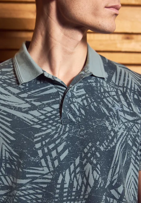 Gedessineerde piquée polo dusty blue