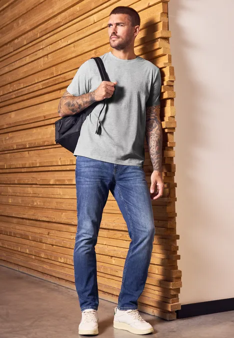 Basic Shirt in effen kleur cloud grey melange