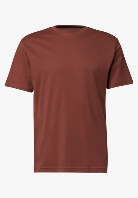 Basic Shirt van puur katoen raw copper red Een effen bruin T-shirt met korte mouwen en eenvoudige snit.
