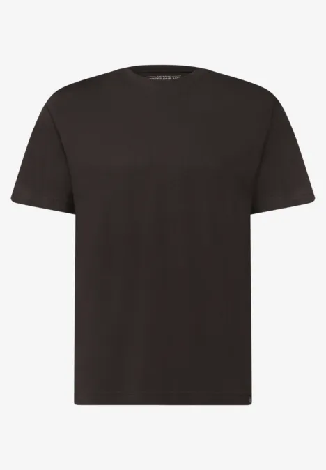 Basic Shirt van puur katoen shadow brown zwart heren T-shirt met ronde hals