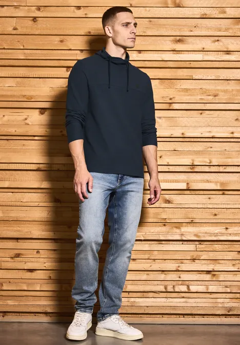 Shirt met structuur en trechtervormige hals night blue