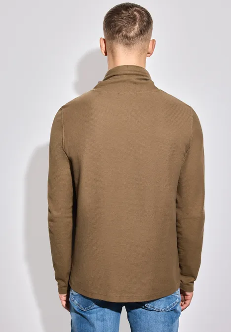 Shirt met structuur en trechtervormige hals ash brown