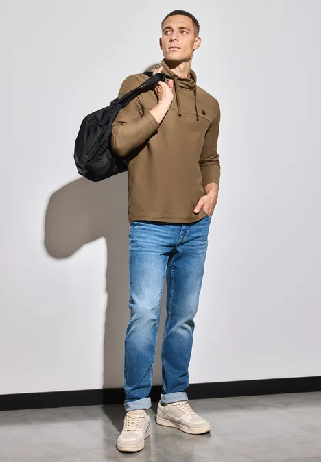 Funnelneck Strukturshirt ash brown Funnelneck Strukturshirt ash brown