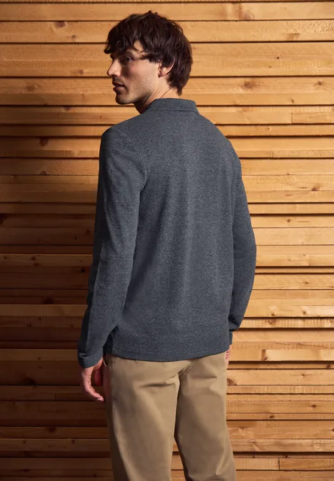 Tweekleurige polo met lange mouwen night blue