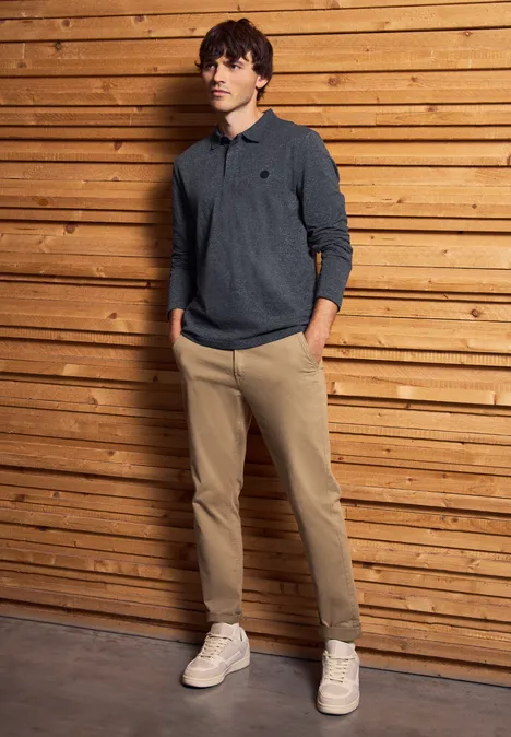 Tweekleurige polo met lange mouwen night blue