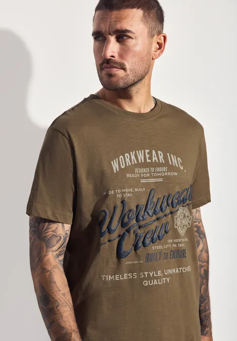 Slub Shirt met tekst ash brown