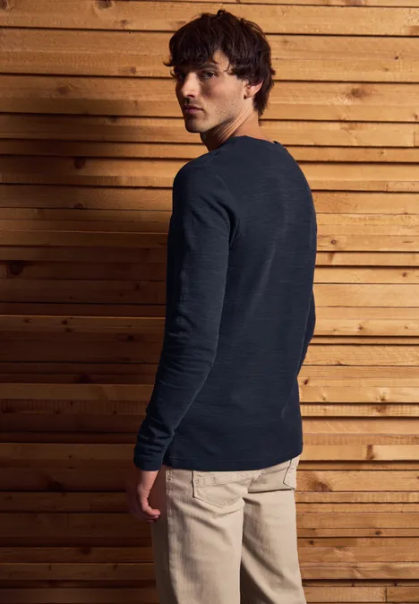 Zacht slub henley shirt night blue